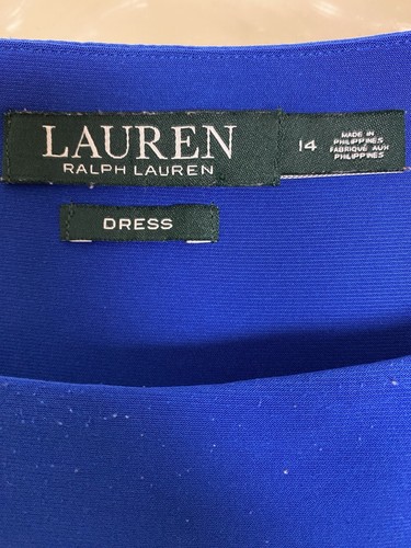 Lauren Ralph Lauren Dress Womens Sz 14 Colorblock Blue Black Pleated Fit & Flare - Picture 5 of 13