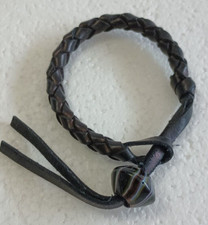 Black Leather Hippy Bracelet 2 Strand Adjustable Braided 2-3 inch wide