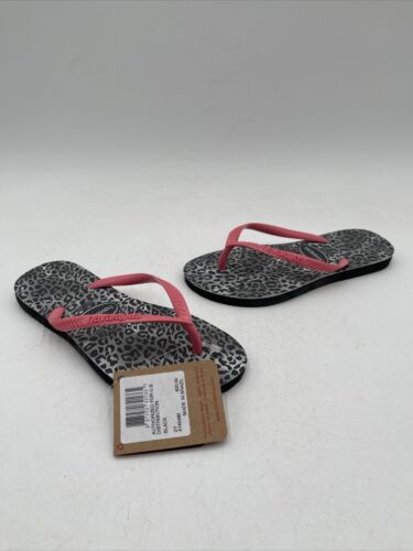 Havaianas Slim Leopard Flip Flop Sandal, Black Size 2Y - Picture 1 of 5