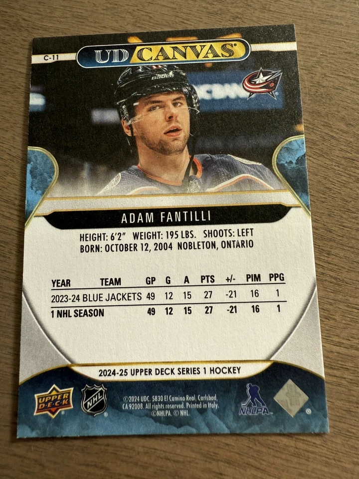 2024-25 Upper Deck Series 1, UD Canvas, Adam Fantilli (Card #C-11) - Image 2 of 2