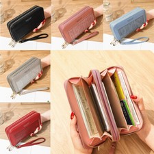 Women's Leather Wallet Foldable Zip Wallet Large Capacity Phone Bag with Strap