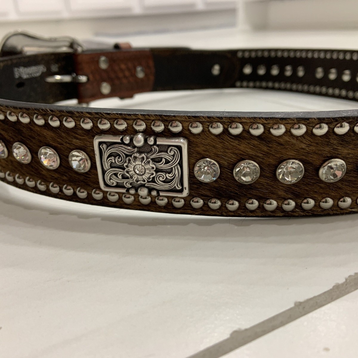 のんのん　2点 Nocona Men's Crystal Studded Calf Hair Leather Belt