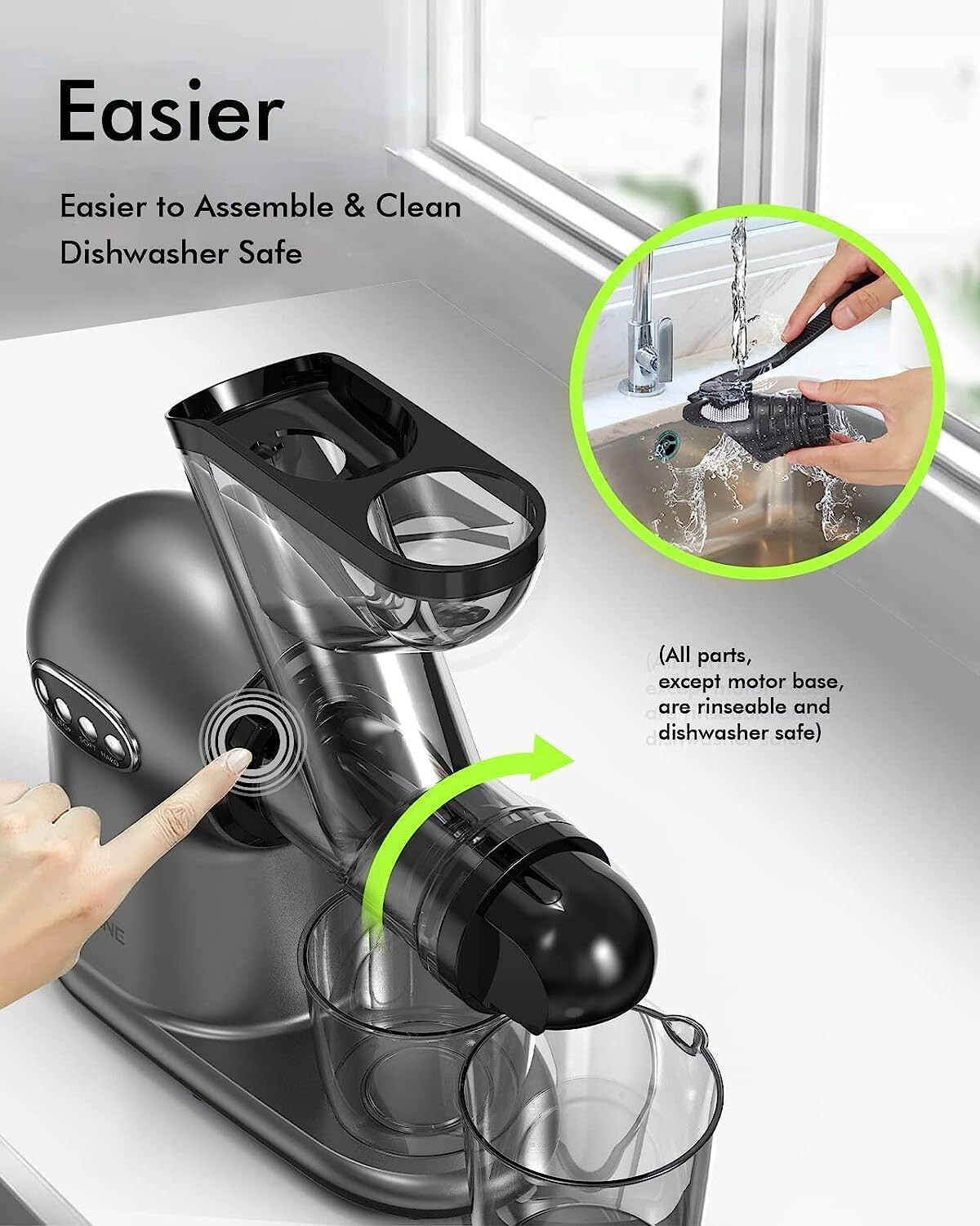 Cold Press Juicer, 3” Wide Dual Chute Whole Slow Masticating Juicer