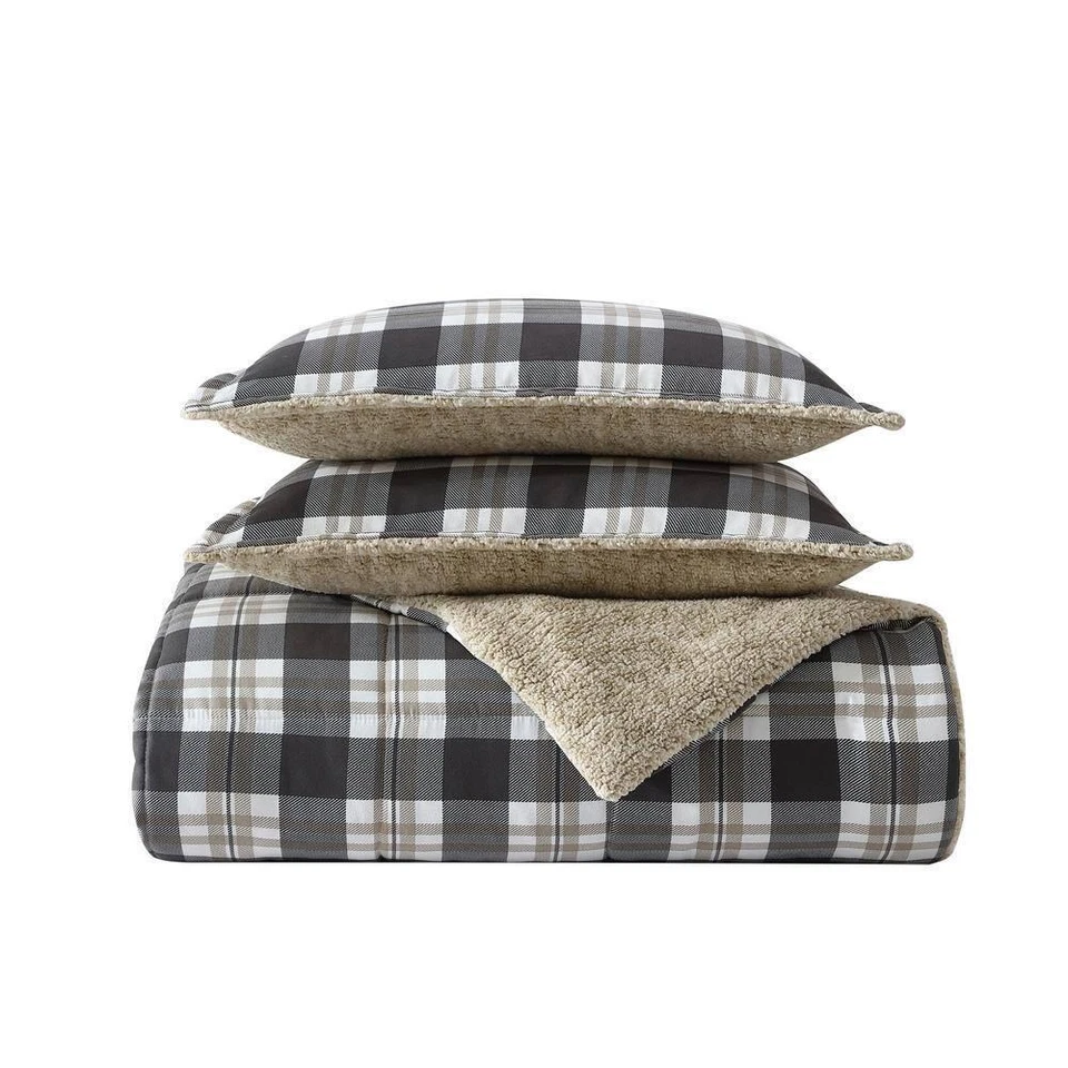 Juego completo de 3 piezas de edredón y farsa Nautica de microgamuza suave beige/gris oscuro Foto 2 de 4