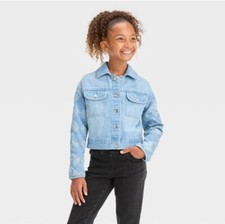 Girls' Quilted Sleeve Jean Jacket - Cat Jack Light Wash XL