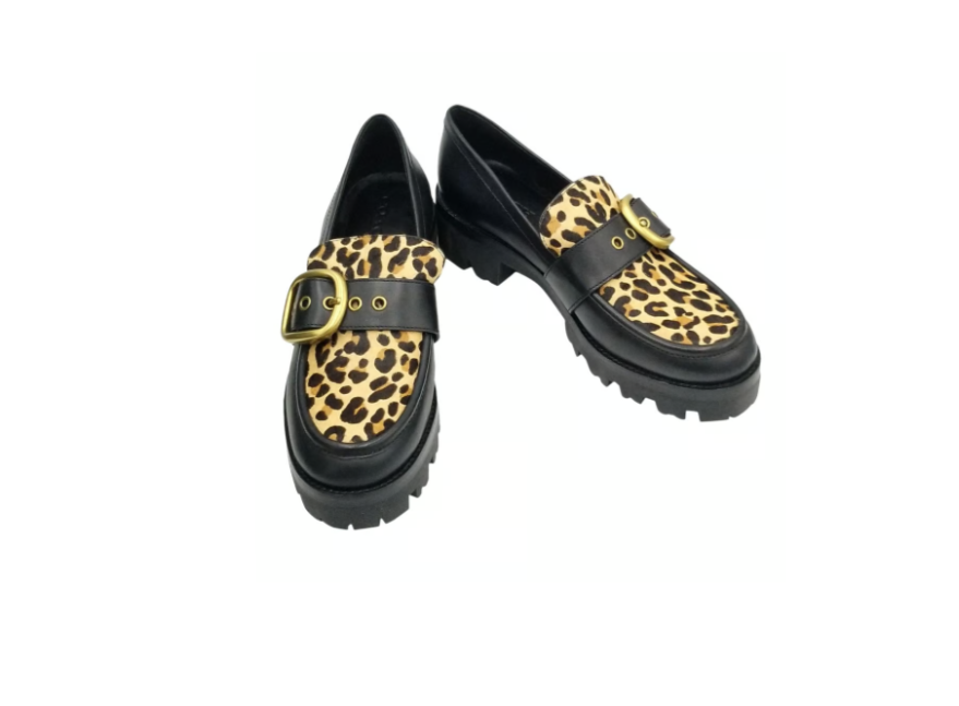 Coach G2452 Grand Loafer Calf Hair Leopard With Buckle Detail Size