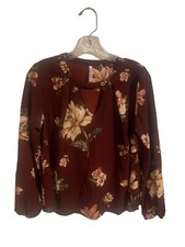 Floral Top Women's Medium Burgundy Floral Tunic Shirt Made in USA