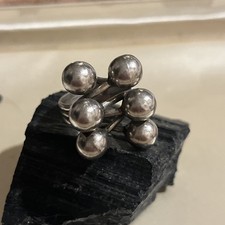 Vintage Mexico Modernist Sterling Silver Chunky Bead Ball Design Large Ring EW