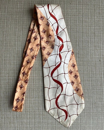 VINTAGE 1940'S 1950S MEN'S RUST & PEACH SILK NECK TIE 4.5" W