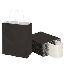 Toovip 50 Pack 8x4.75x10 Inch Medium Black Kraft Paper Bags with Handles Bulk...