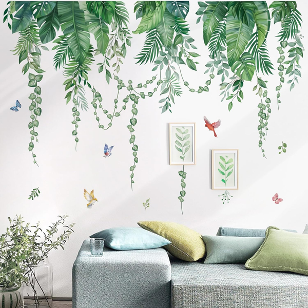 Wondever Wandtattoo Palmblatt Pflanzen Wandaufkleber HäNgende GrüNe Tropische Bl-image