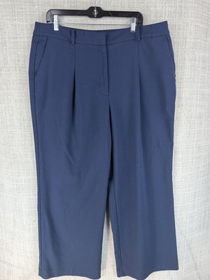 Ann Taylor Factory Pants Womens 16 Blue Ponte Dress Pleated Pockets Zip