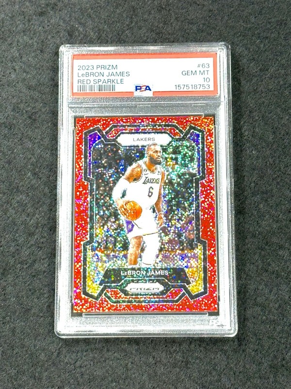 2023 Panini Prizm PSA 10 LeBron James Red Sparkle Prizm SSP #63 Lakers - POP 55