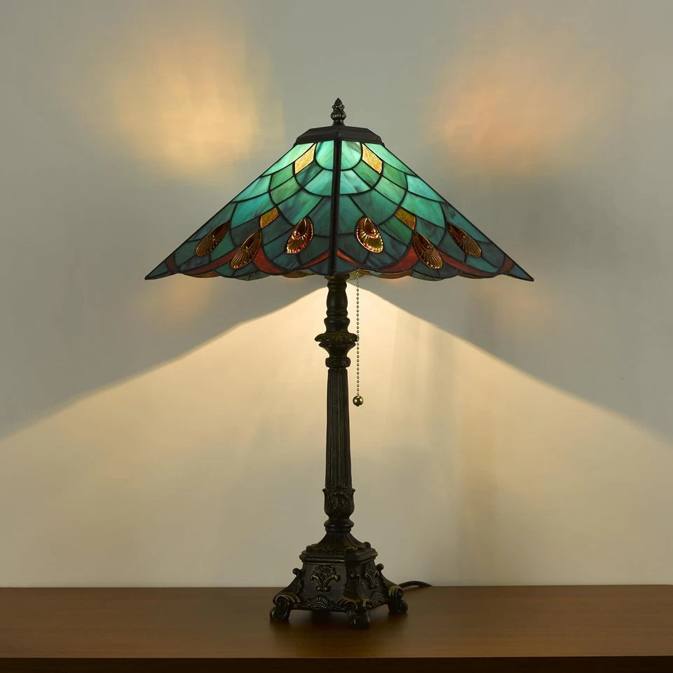 蒂芙尼台灯天空蓝色彩色玻璃水晶风格使命台灯12X12 — 第 3/4 张图片