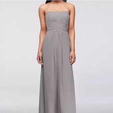 David’s Bridal Mercury Gray Chiffon Strapless Bridesmaid Dress Maxi Long Size 2