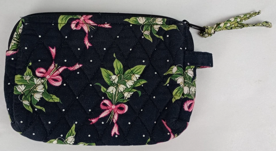 Bolso de Maquillaje Vera Bradley Retirado New Hope Negro Rosa Floral Forrado en Vinilo Cremallera Foto 2 de 4