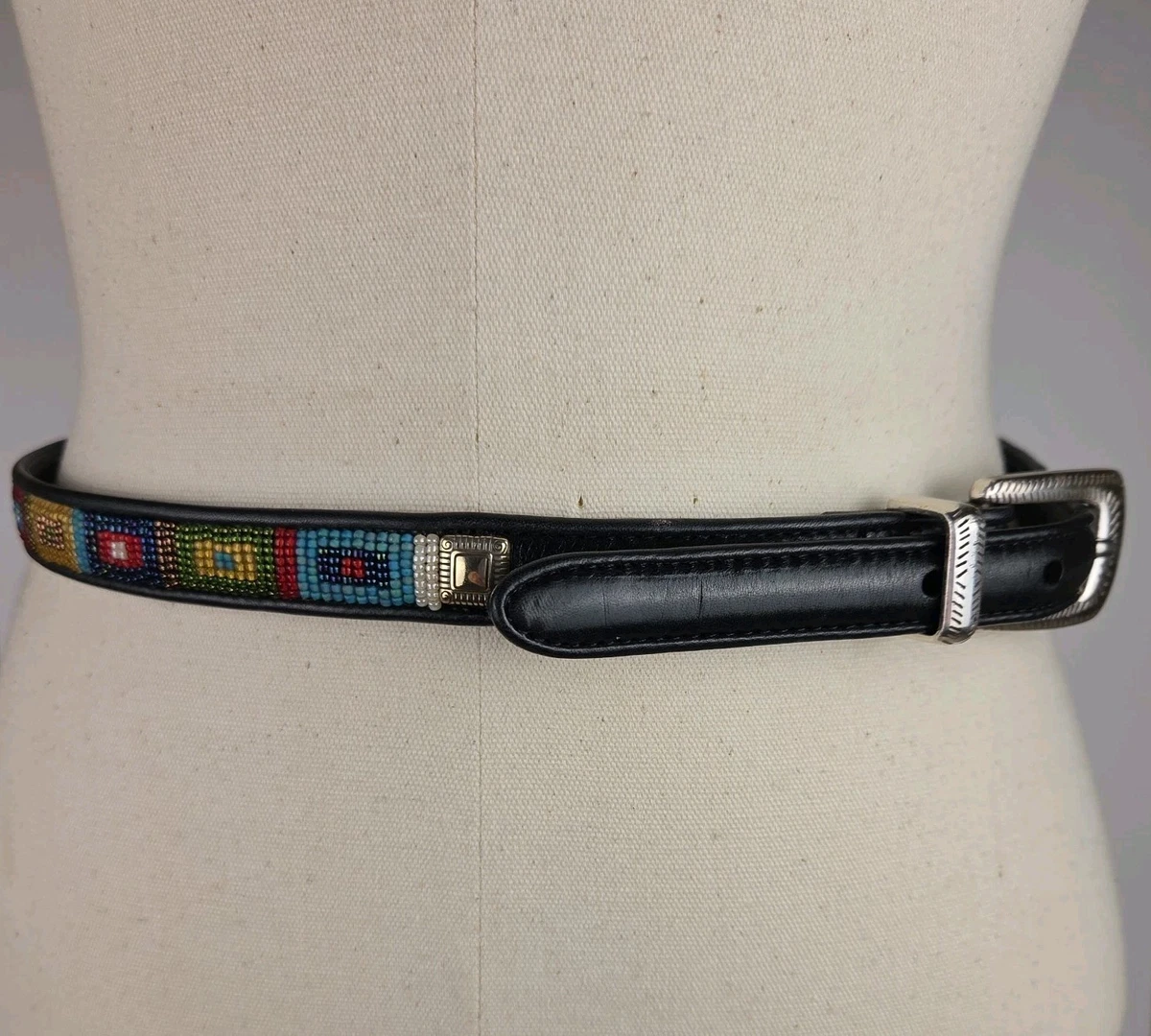 Brighton Purple Blue Beaded Silver Leather Belt - EC - Small 1.5 main image 2