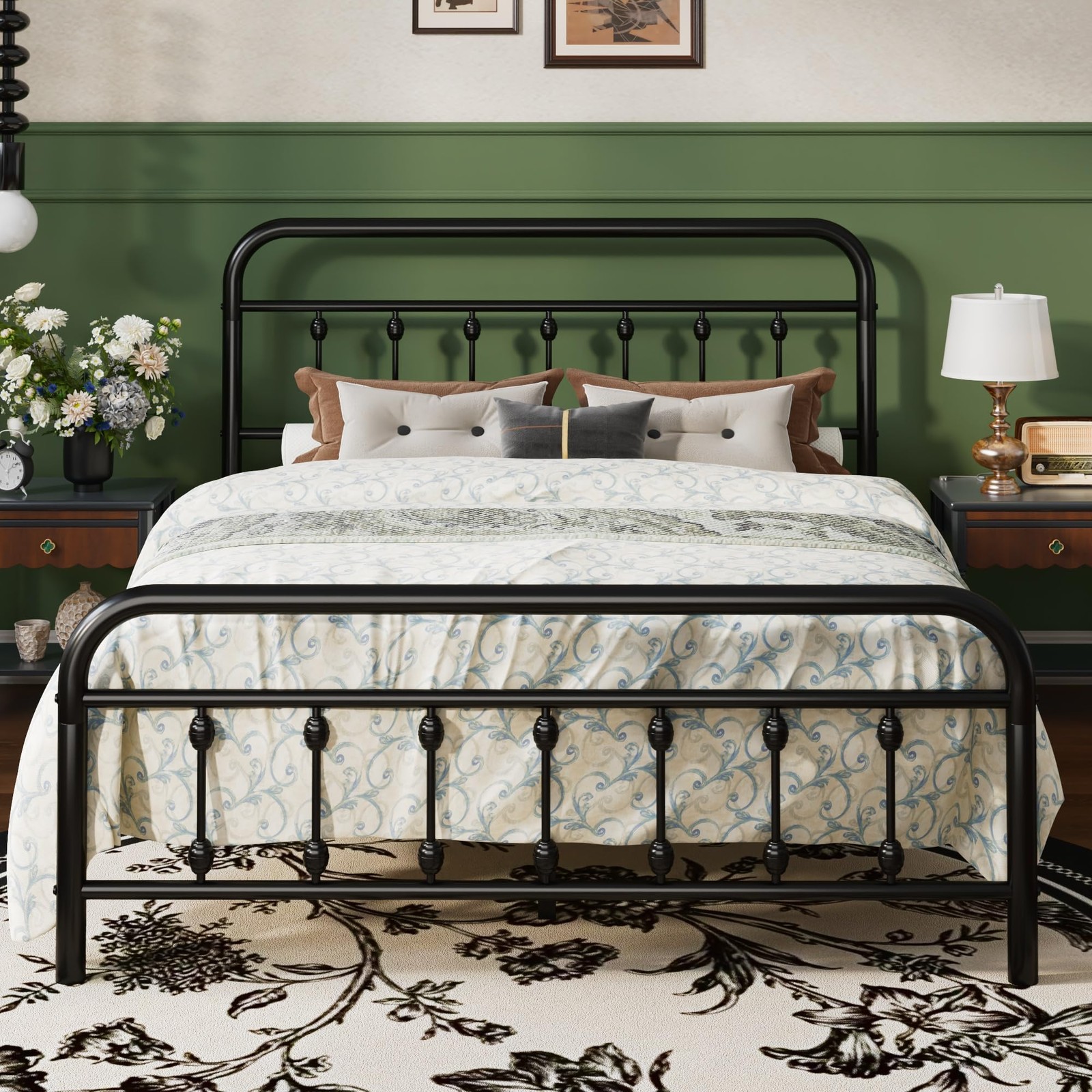 Queen Victorian Iron Art Headboard Footboard Black Sha