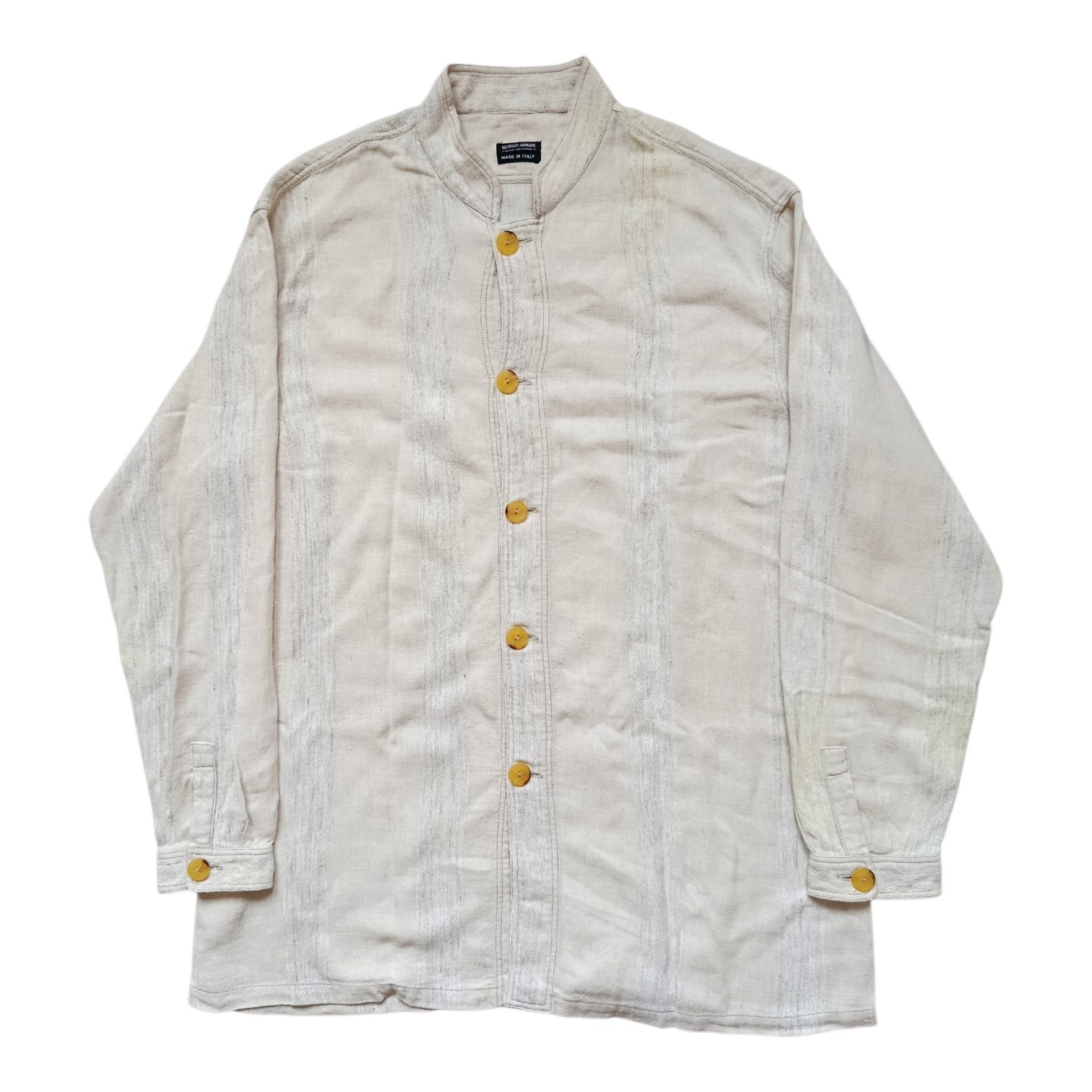 Giorgio Armani Black Label 90s Vintage Raw Slub Linen Loose Fit Overshirt IT 48