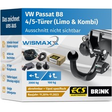 ANHÄNGERKUPPLUNG für VW Passat B8 ab 14 abnehmbar BRINK +13pol ESatz ECS