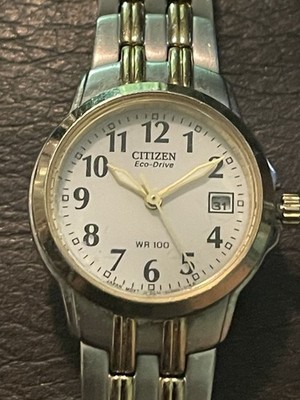 Citizen Eco-Drive WR100 Women s 25mm Two Tone Solar Watch Date Japan Runs Great