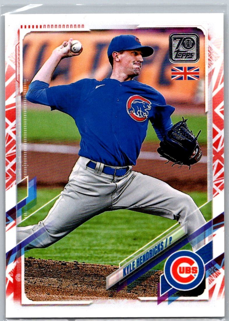 2021 Topps UK Edition Union Jack /99 Kyle Hendricks #136 Chicago Cubs