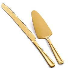 Gold Stainless Steel Wedding Cake Cutting Set 13 Inch Knife 9.3 Server