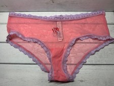 NWT Victoria's Secret Embroidered CHEEKY Panty VS Pink Purple Lace Mesh MED