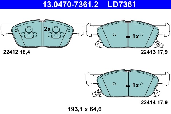 1X ATE 13.0470-7361.2 Bremsbelagsatz Scheibenbremse FüR Ford-image