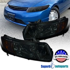 Fits 2006-2011 Honda Civic 2 Door Coupe Smoke Headlights Head Lamps 06-11