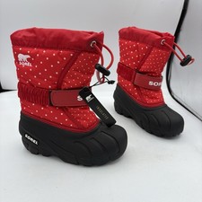 Sorel Kids Boots Size 10 Flurry Snow White Polka Dots Red Pull On Winter