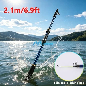 2.1m Heavy Duty Telescopic Fishing Rod Collapsible Fishing Spinning Pole Blue