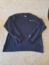 Mens Champion Sweatshirt Crewneck MEDIUM Navy Blue Logo Athletic Pullover