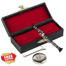 Miniature Clarinet Replica 3.11" w/ Stand Case Dollhouse Decor
