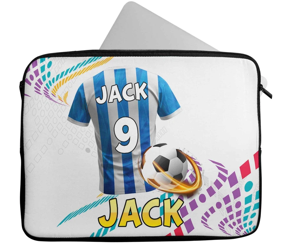 Personalised Football Design Laptop Case Any Name Sleeve Tablet Bag Great 10 - Image 2 of 4
