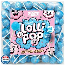 Cotton Candy Mini Lollipops – 65 Count Bulk Candy Pack, Individually Wrapped 