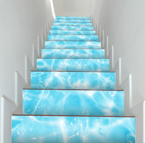 3D Light Blue Water A73 Stair Risers Decoration Photo Mural Vinyl ...