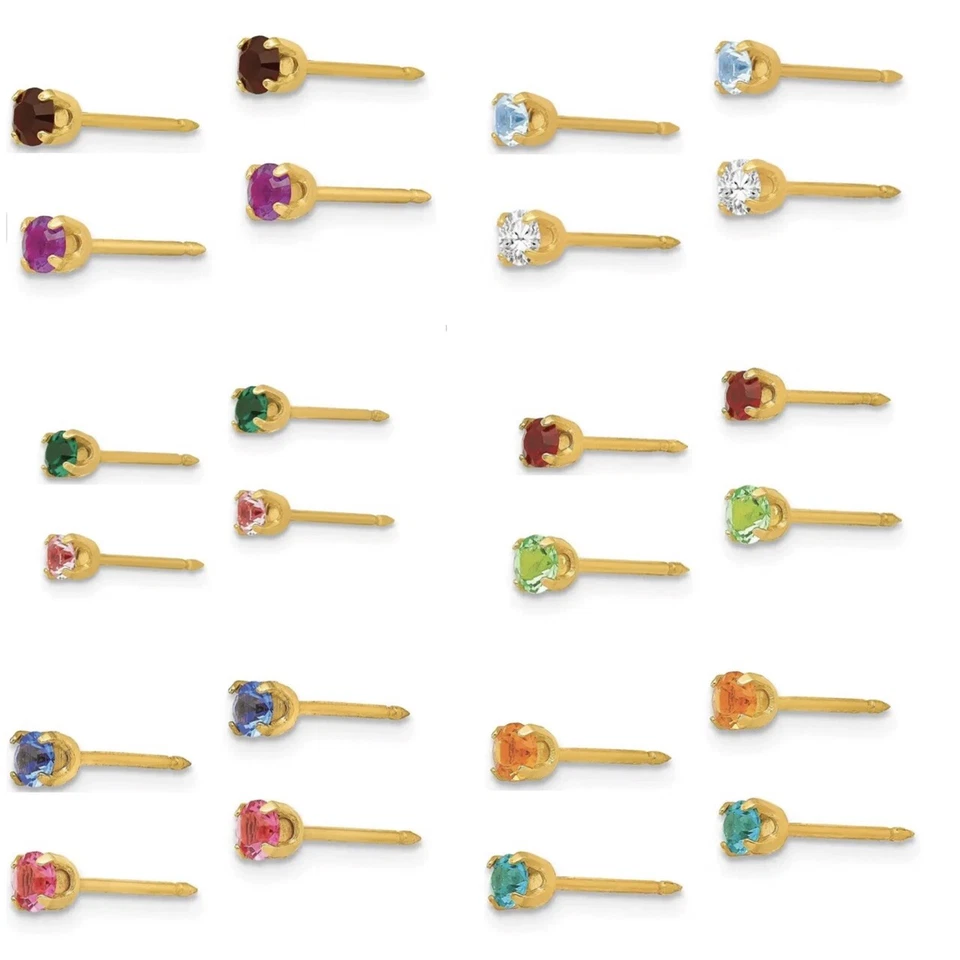 Pendientes chapados en paladio o oro de 24 k con piedra natal de cristal Inverness enero-diciembre de 3 mm Foto 2 de 4