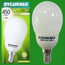 4x 9W (=40W) Sylvania CFL Globe Low Energy Power Saving Light Bulb SES E14 Lamp