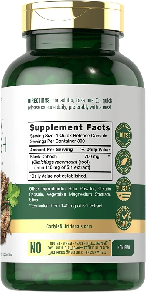 Black Cohosh 700 mg Super Concentrado Menopausia Apoyo Nutricional, 300 Cápsulas Foto 2 de 4