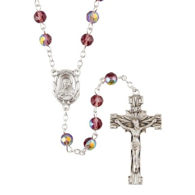 Creed Italian Rosary - Prague Collection Purple Glass Bead Sacred Heart Cntr 20''
