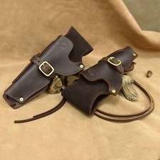 Coffee Leather Western Cowboy Pistol Holster for 4.75" 5.5" Barrel Revolvers