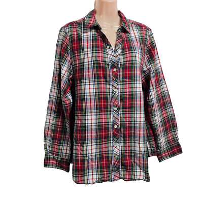 Foxcroft  Shaped Fit Plaid Top Button Up Shirt Women Size 14 Cotton