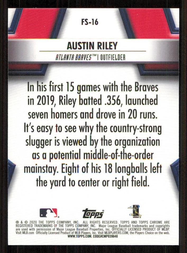 2020 Topps Chrome Future Stars #FS16 Austin Riley - Image 2 of 2