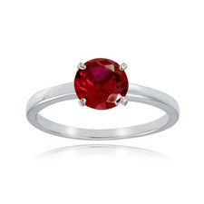 Sterling Silver Created Ruby 8mm Round Solitaire Bridal Engagement Ring, Size 5