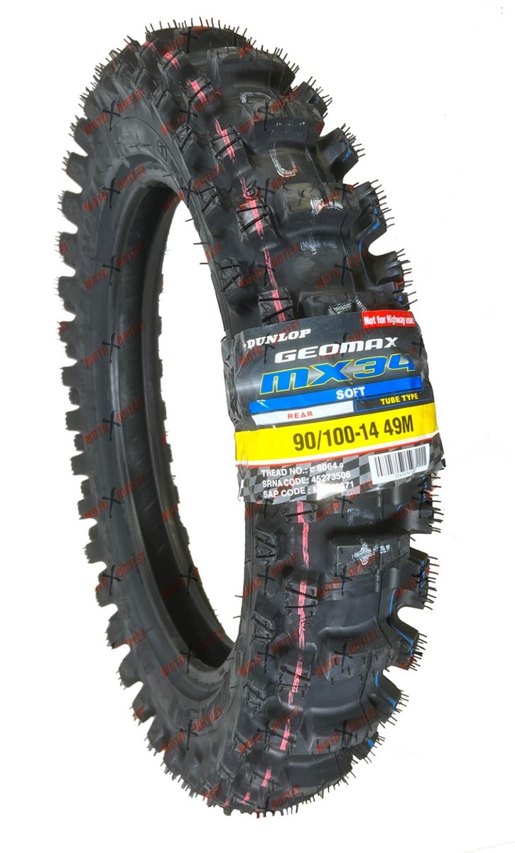 Dunlop 90/100-14 MX34 Rear Tire Dirt Bike MX 34 Geomax 90 100 14