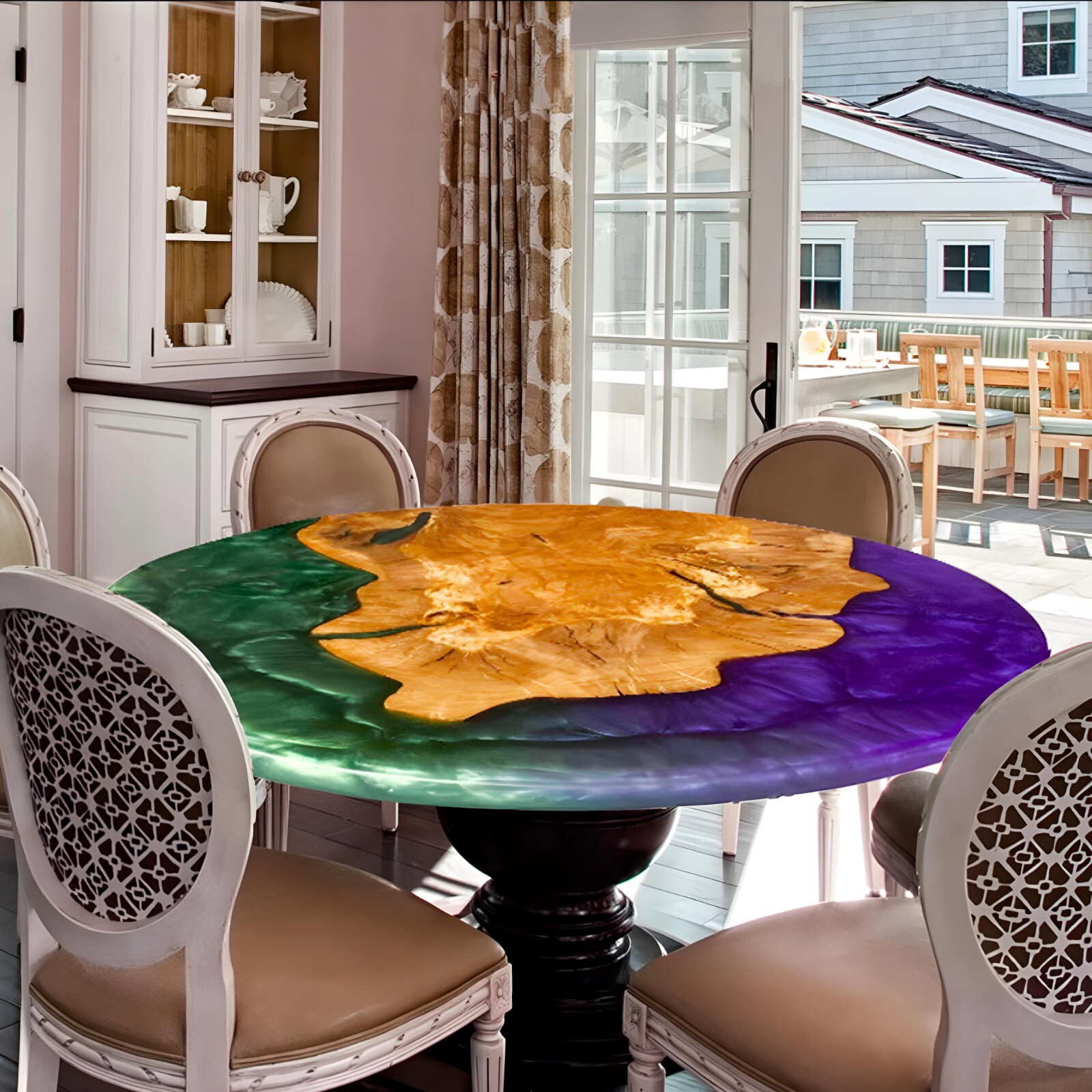 Custom Wood Epoxy River Table | Purple & Green Resin Design | Handmade Modern Fu-image