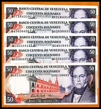 Venezuela Circulated Used Notes Lot 5 Pieces 50 Bolivares 1995 P-65 Low Shipping