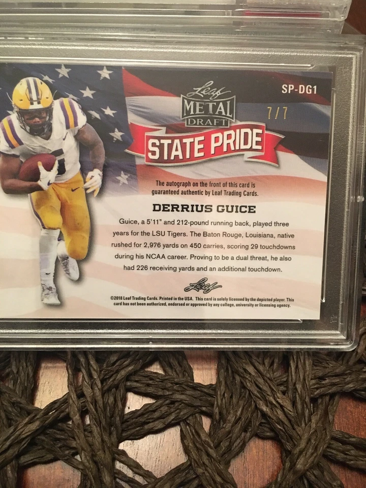 PSA 10 Gem Pop 1! 2018 DERRIUS GUICE SSP 7/7 LEAF STATE PRIDE METAL DRAFT AUTO - Image 4 of 4