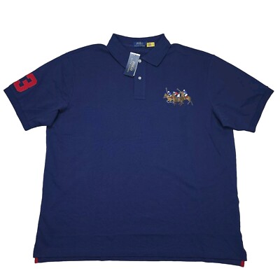 NWT Polo Ralph Lauren Men s 3-Horse Polo Match Navy Polo Shirt 2XL Slim Fit